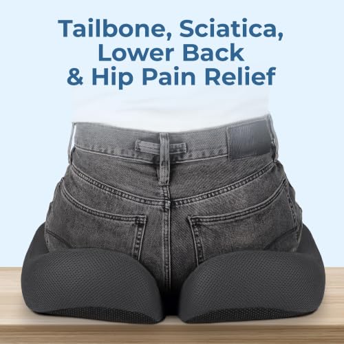 Image of 5 STARS UNITED Seat Cushion - Memory Foam Chair Cushion for Tailbone Pain Relief - Ergonomic Support for Coccyx, Sciatica & Butt - Office, Desk & Gaming Chair, Car Seat, Wheelchair, Dark Gray Mesh