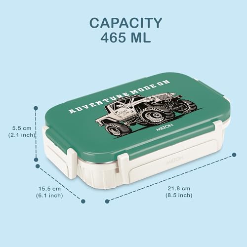 Image of MILTON Meal Safe 2 Inner Stainless Steel Tiffin Box for School with Steam Release Plug | PU Insulated, Leak-Proof, Food Grade I Lunch Box for Kids Boys, Girls with Snap Lock Lid, 465 ml, Ivory