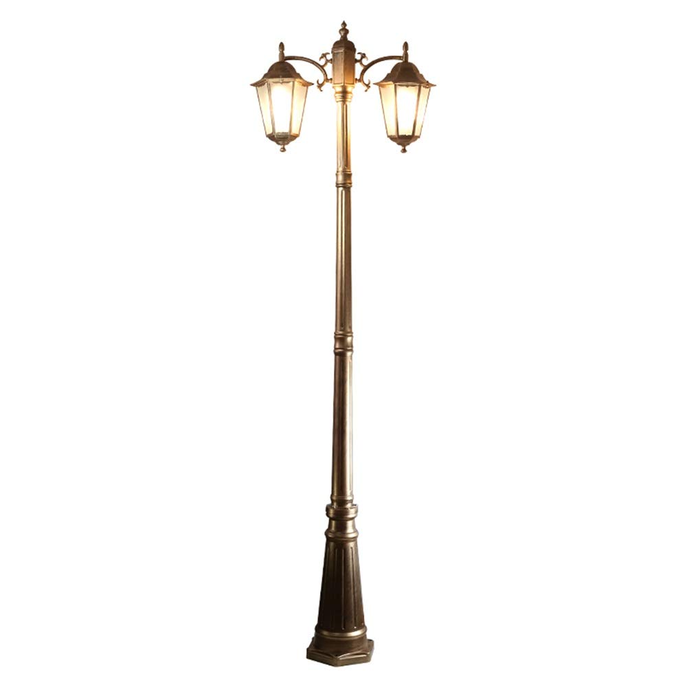 Creative Outdoor Waterproof High Pole Street Light European Retro 2 Heads Landscape 2M,2.5M,3.08M Villa Lamp Aluminum Alloy Antirust Garden Lawn,Brass-Height 2.5M (Brass Height 2M)