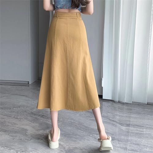 Generic Women's Retro High Waist Denim Skirt Classic Washed Fishtail Denim Skirt Women's Casual A-Line Midi Skirt3