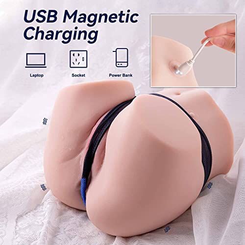 Cahase 8 Lbs Male Masturbator Realistic Skin Safe & Soft Big Butt, Torso Sex Doll Automatic Vibrating 3D Dual Channel Pussy Anal, Female Sex Dolls Pocket Sex Toys For Men Pleasure #TOP4