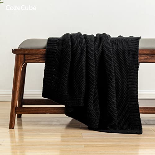 Cozecube Black Throw Blanket For Bed, Soft Cozy Cable Knit Throw Blanket For Twin Bed, Lightweight Warm Decorative Farmhouse Christmas Throw Blanket For Couch Sofa, 60"X80", Jet Black #TOP2
