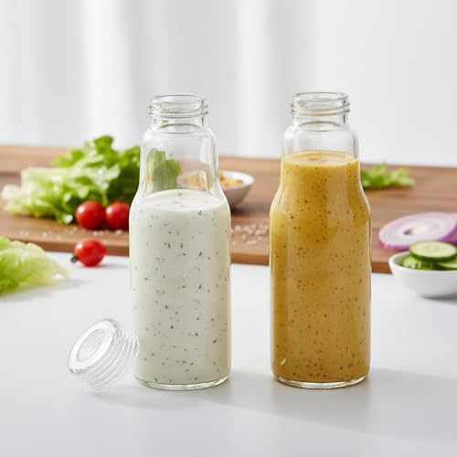 Salad Dressing Container 16 Oz Glass 2 Pack, Salad Dressing Shaker Bottle with Labels and Funnel, Leakproof Glass Shaker Bottle for Oil Vinegar Kitchen Fridge Storage Meal Prep Lunch and On the Go