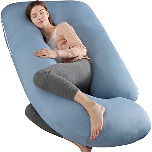 Image of Elover Cooling Pregnancy Pillows for Sleeping, U Shaped Full Body Pillow with Removable Cover, Pregnant Women Must Haves,Maternity Essential,Blue