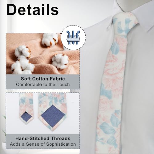 Image of Luckyvestir Ties for Men, Sage Green Cotton Floral Tie 2.76 inch Flower Printed Men's Neckties for Wedding /Groomsmen /Suit /Party