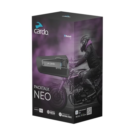Cardo Packtalk Neo Motorcycle Helmet Communication Intercom System, Waterproof, 2nd Generation Mesh - Connect Up to 15 Riders, Natural Voice Operation, 40mm High Definition Speakers - Dual Pack