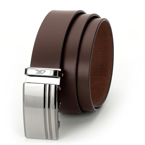 Genuine Leather Belt for Men, Smooth Autolock Buckle, Black, Brown, Navy Blue, Premium Metal Ratchet Design