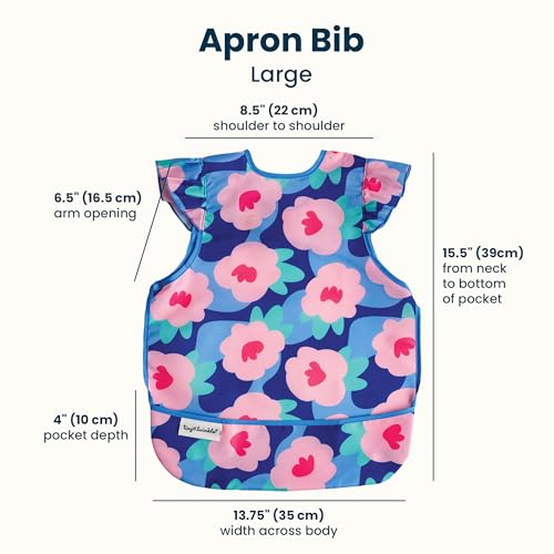 Image of Tiny Twinkle Mess Proof Baby Bib for Girls | Waterproof Toddler Bib for Eating | Baby Apron for Feeding | Machine Washable | Perfect Shower Gift (Floral Blue, 2-4Y)