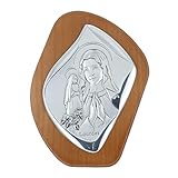 Cadre religieux en bois orné d'une plaque argentée représentant la Vierge Marie et Sainte Bernadette. Ce cadre religieux de Lourdes sera un bel élément de décoration.