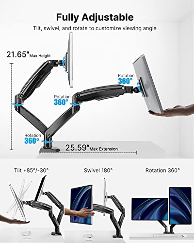 Huanuo Dual Monitor Stand For 13 To 35 Inch, Premium Dual Monitor Mount With Usb, Height Adjustable Monitor Stands For 2 Monitors Vesa Bracket With Clamp/Grommet Base, Each Arm Hold Up To 26.4Lbs #TOP4
