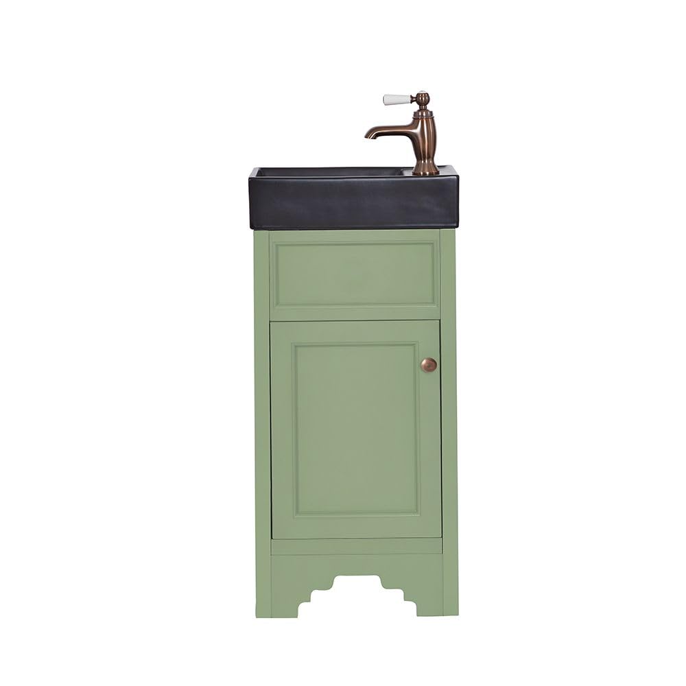 Milano Aged Bronze (Round) Thornton Pastel Green 400Mm Bathroom Vanity Unit Black Basin Bronze Handle