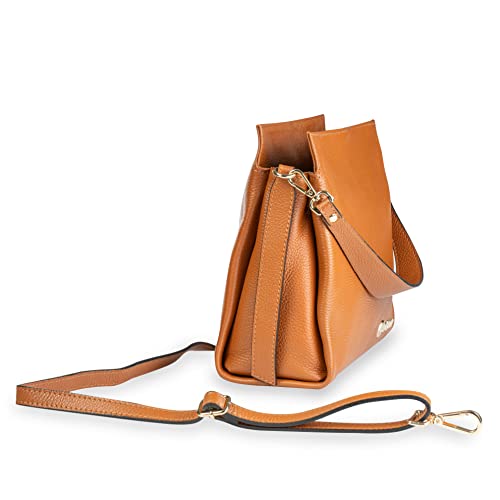 Image of Baroncelli Italian Leather Tote Bag for Women - Pebbled Genuine Leather Medium Handbag with Zipper - Made in Italy