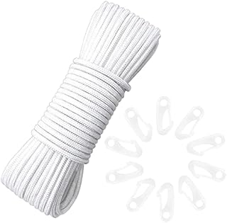 Heilok 49ft Nylon Flag Rope Flagpole Rope 6mm Thick White Flagpole Halyard Rope With 10 PCS Flag Pole Clips Durable Multifunctional Nylon Rope For Flag Sailing Rigging Hanging Clothes Garden Outdoor