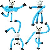 4Pcs Panda Popp Tubes with Telescopic Suction Cup, Panda Tube Animal Fidget Toys Austism Sensory Toys for Kids Toddler Birthday Party Favors