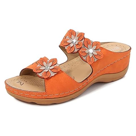 Womens Wedge Sandals-Women for with Arch Support Shoes Wedge Summer Comfortable Vintage Casual Platform Beach Open Toes Slides (orange 40EU) Cover