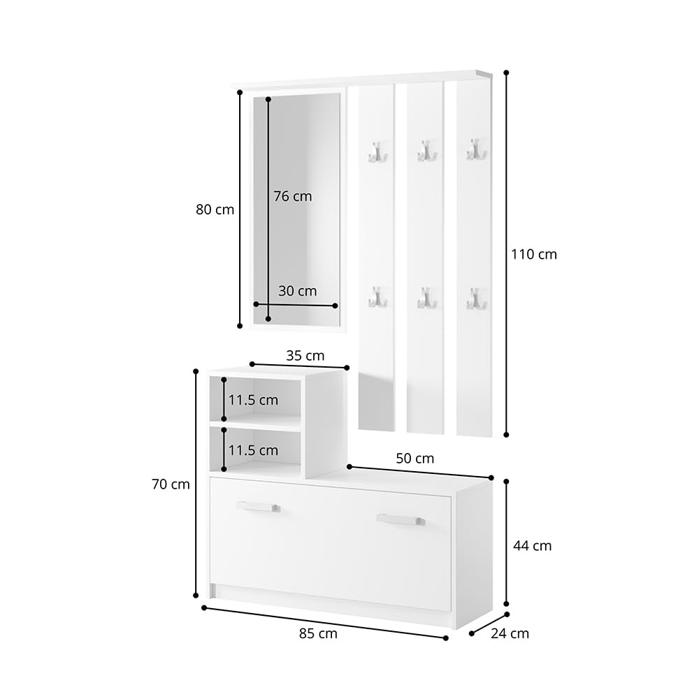 Meuble d'entrée/Vestiaire YESFIR - 85 cm - Vert Bouteille - Meuble à Chaussures - portemanteau - Miroir