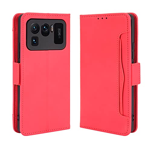 Hauw Coque Xiaomi Mi 11 Ultra,Fermeture Magnétique Fentes Multi-Cartes Etui Portefeuille en Cuir pour Xiaomi Mi 11 Ultra,Rouge