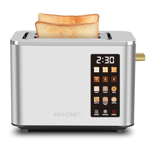 SEEDEEM Toaster 2 Slice, Touch Control Screen, Smart Stainless Toaster, 6 Shade Setting, 6 Bread Selection, Countdown, Removable Crumb Tray, 900W, Silver Metallic by SEEDEEM - Used condition - US$33.95