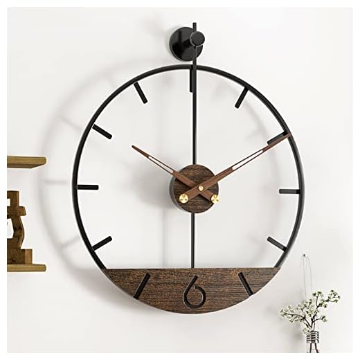 Modern Wood Walnut Dial Wall Clock, Large Simple Wall Decor Metal Frame Silent Non Ticking Clock for Living Room Decor, Kitchen, Bedroom, Study Decoration, Handmade Home Gift Idea, 22.5in