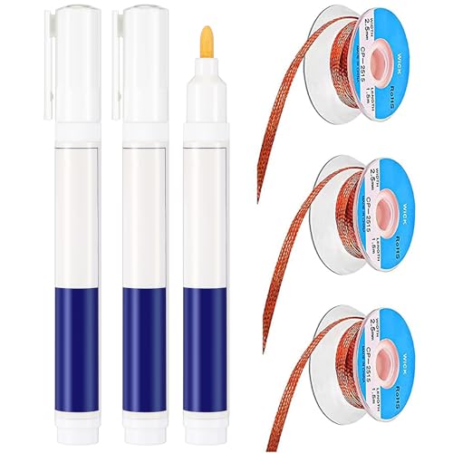 No Clean Soldering Pen and Solder Remover Wick, 0.1 Inch Wide and 59 Inch Long, Solder Braid Wick Liquid Flux for Electronics Welding Repair Tabbing Wire Maintenance
