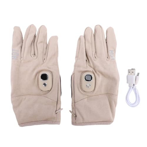 CHEOTIME Winter Electric Heated Gloves, 5 Heat Levels Battery Heated Gloves USB Rechargeable Heating Gloves Suede Fabric Thermal Insulated Heated Gloves for Climbing Hiking Cycling (Khaki)