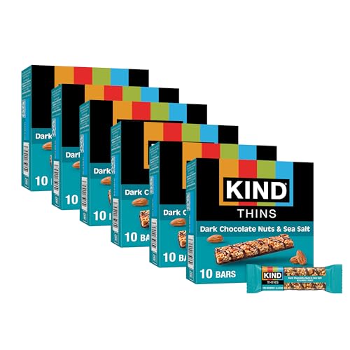 KIND THINS Dark Chocolate Nuts & Sea Salt Bars, 0.74 Ounce, 10 Count, Gluten Free Snacks, 4g Sugar (60 Bars)