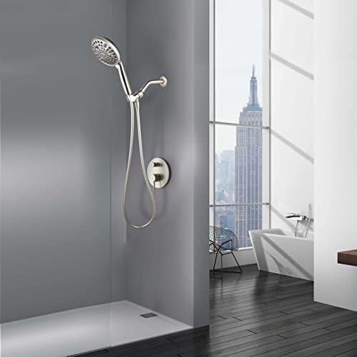 High Pressure Handheld Shower Head, 10-Setting Showerhead, 4.7”Detachable Showerhead Set With 5Ft Hose, Adjustable Bracket And Built-In Power Wash To Clean Tub, Tile & Pets - Brush Nickel #TOP6