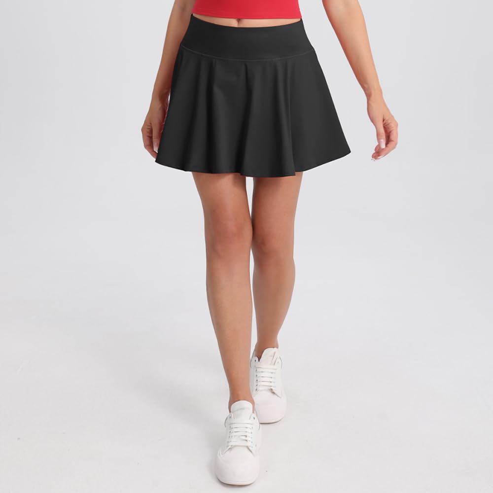 Damen Falten-Tennisrock mit integrierten Shorts, hohe Taille, athletischer Skort für Golf, Laufen, Yoga, Workout