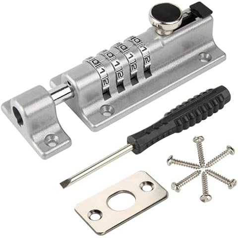 HASWARE Combination Locking Bolt, 4 Digit Combi Bolt Sliding Door Lock Resettable, Safety Slide Latch Lock with Password Setting, for Gate, Barns, Garages, Fences (Silver) Cover