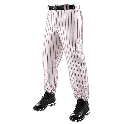 Champro BPPIN Youth PIN Stripe Baseball Pant BPPIN Youth White, Scarlet PIN M