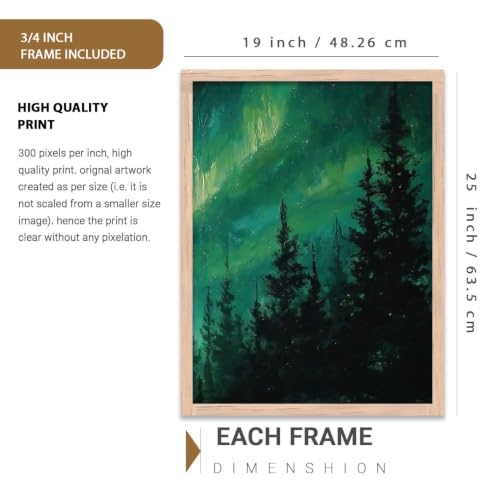 Image of kotart Big Aesthetic Nature Art Wall Framed Posters | Aurora Borealis Northern Lights View Framed Painting for Living Room Bedroom Wall Decor Set Of 3 (19X25 inch)