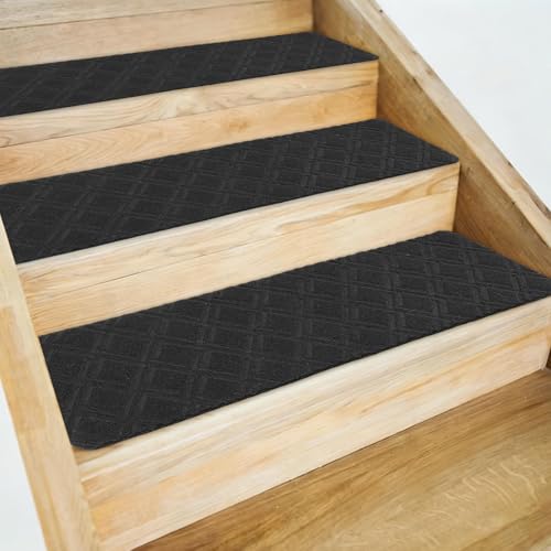Peldaños antideslizantes de madera en gris oscuro lavables y reutilizables de 8x30 pulgadas 2