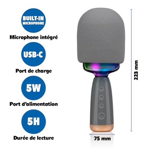 Micro sans fil karaoké RGB avec batterie longue durée USB-C