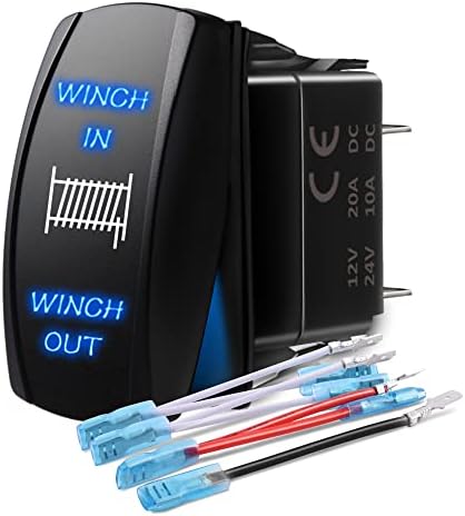 MICTUNING LS09901 7 Pin Momentary Laser Rocker Switch Winch in/Out, 20 Amp/12V, Black