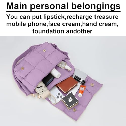 Image of Shoulder Bag Lightweight Puffer Tote Crossbody Bag Handwoven for Women | waterproof nylon, durable, soft padded texture, versatile for travel, work, weekend, everyday, adjustable strap
