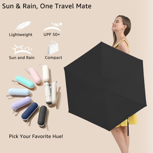 Image of BAODINI Travel Mini Umbrella for Purse with Case-Small Compact UV Umbrella Protection Sun-Lightweight Tiny Pocket Umbrella with Case for Women, Girls