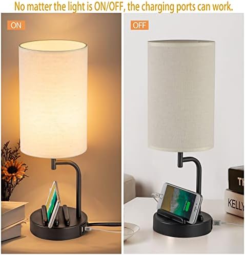 Dreamholder Touch Control USB Table Lamp, 3-Way Dimmable Bedside Desk Lamp with USB C & A Charging Ports, Nightstand Lamp for Bedroom Living Room Guestroom, Dimmable 6W LED Bulb Included
