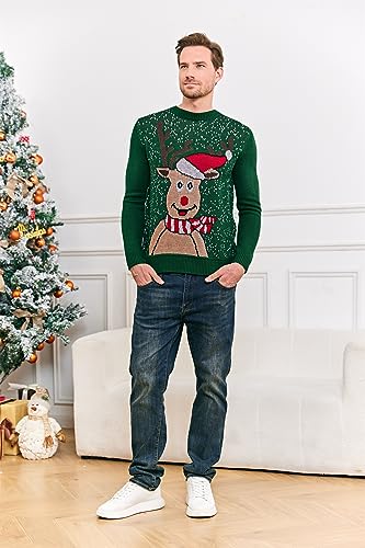 Karlywindow Mens Ugly Christmas Sweater Holiday Reindeer Snowflake Santa Soft Pullover Long Sleeve Knitted Sweaters4
