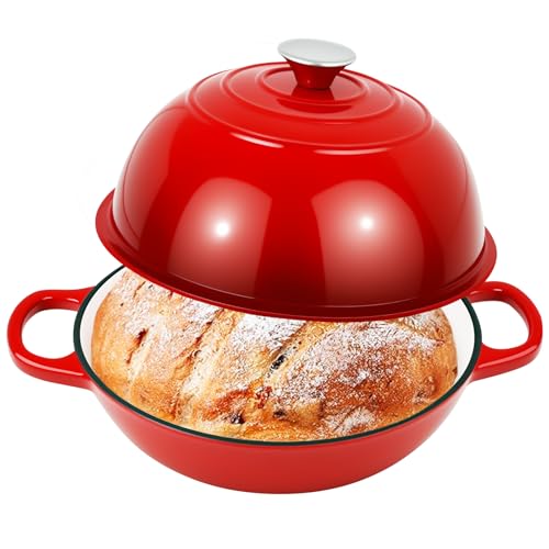 Casseruola in ghisa per il pane, casseruola smaltata con coperchio e maniglie Pentola per il pane con cestello di lievitazione, pentola in ghisa per cucina cottura stufata arrosto