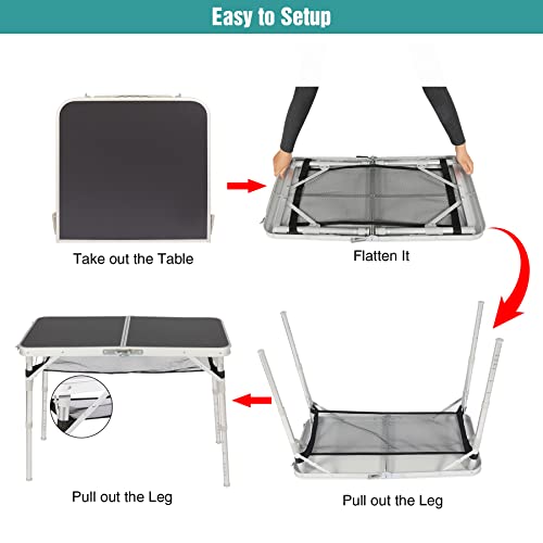 Redcamp Folding Table Adjustable Height With Storage Organizer, Lightweight Portable Camping Table For Picnic Cooking Outdoor Indoor, Grey 31.5"X15.8" #TOP4