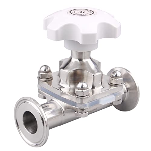 DERNORD Sanitary Diaphragm Valve Silicone Seal Stainless Steel 316L, 1.5” Tri Clamp Valve (1 inch Tube OD)
