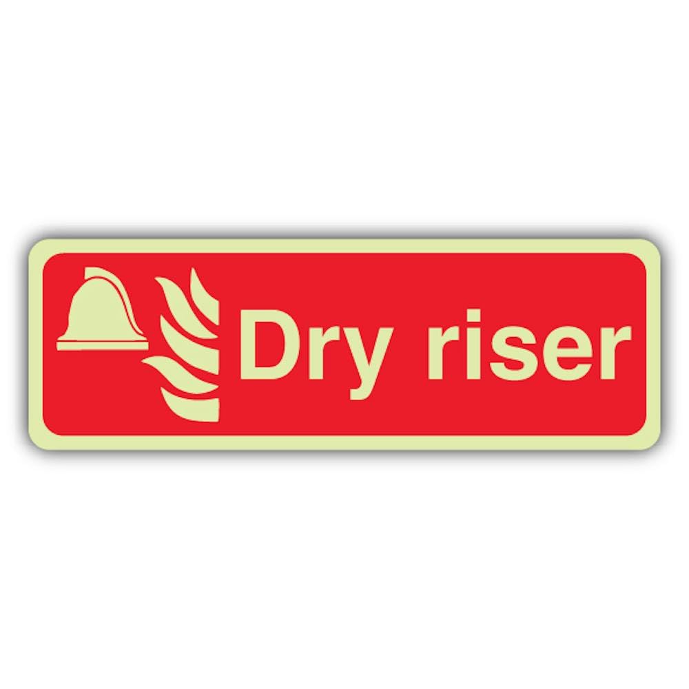 V Safety Photoluminescent Dry Riser - Landscape Safety Sign - 210 x 70 mm - Self Adhesive Vinyl - Double Glow