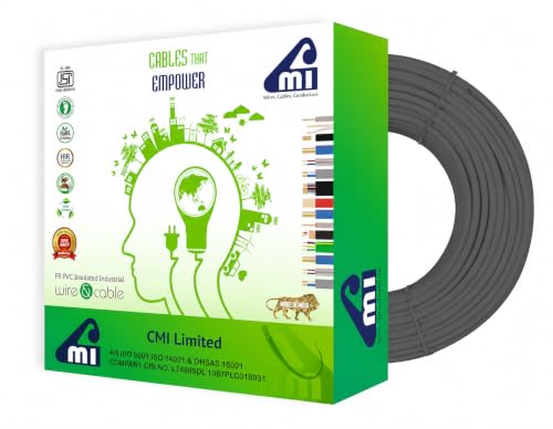 Image of CMI Wires & Cables 1 Sq. MM Single Core Copper Wire 45 Meter Roll, Black, Flame Retardant PVC Insulated Electrical Cable, Eco-Friendly, 10-Year Warranty for Domestic & Industrial Wiring