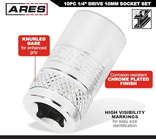 Image of ARES 39018 10-Piece 1 /4-Inch Drive 10mm Socket Set