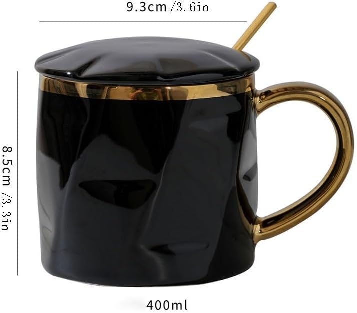 JSEIAJB Gold-plated Ceramic Cup with Lid Spoon Mug Couple Trendy Office Coffee(Onecolor)