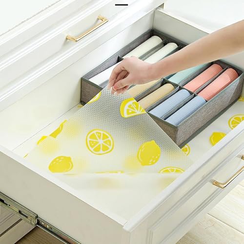 Image of Anti-Slip Kitchen Cabinet Drawer Shelf Mat Liner Sheets for Waterproof Shelf Paper with Modern Pattern EVA Cabinet Mat Easy to Cut- Sheet for Fridge (Lemon, 45x300 CM)