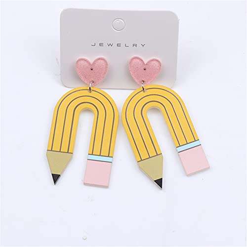 Colorful Pencil Earrings Acrylic Heart Pencil Dangle Earrings Creative Cute Earrings Teachers Students Back to School Jewelry Gift for Women3