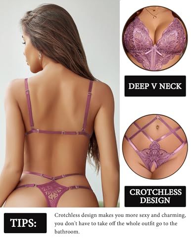 Image of Avidlove Women Lingeries Deep V Teddy Lingerie Sexy Lace Bodysuit Cut Out One Piece Mini Babydoll