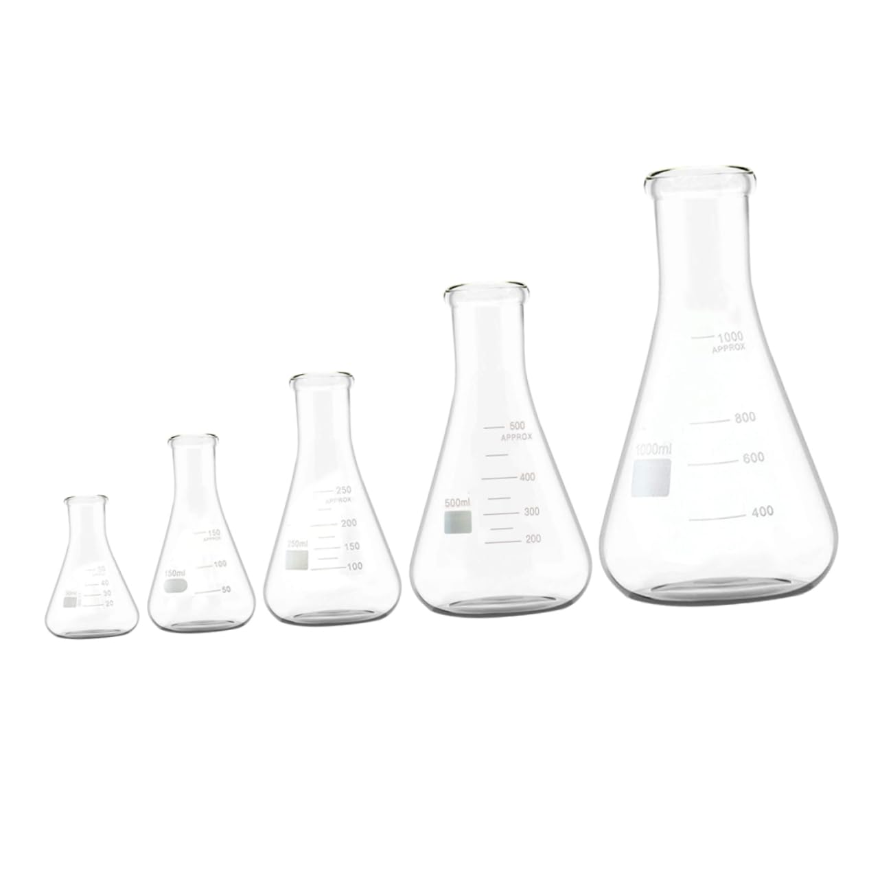 iplusmile 5piezas Erlenmeyer Borosilicate Glass Flask Wide Neck Triangular Conical Flask Scale for Accurate Measurement for Laboratory Experiments