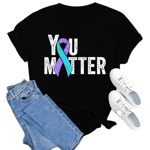 MAIHUN Suicide Awareness Shirt Teal Purple Ribbon Tshirt You Matter Mental Health Prevention Tee Top